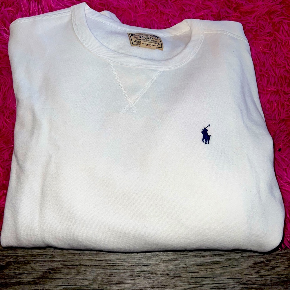 Men’s XL Polo sweatshirt, white with Navy Blue Polo horse